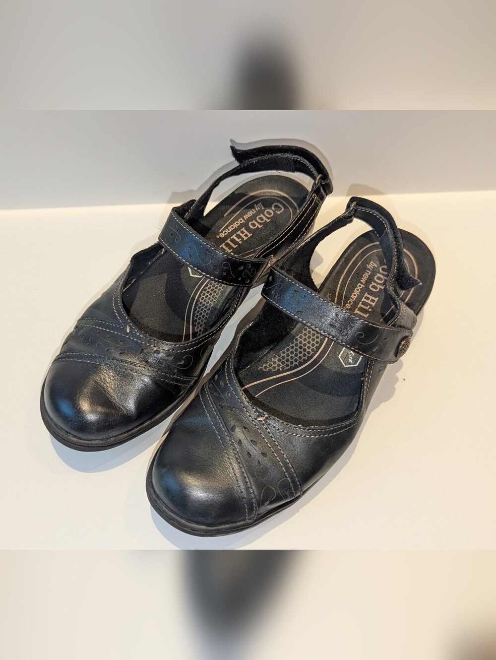 Cobb Hill Black Leather Mary Jane Slingback Clogs